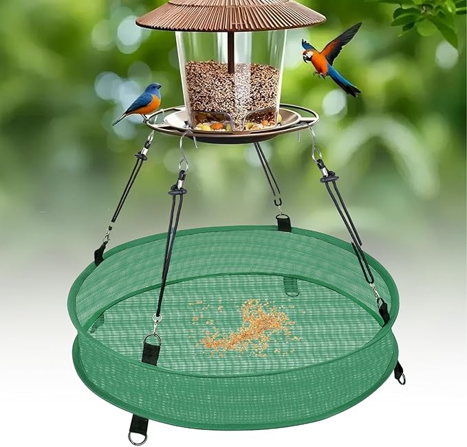2Pcs Bird Seed Catcher Tray for Hanging Bird Feeder Platform, 4" Deep Birdseed Hoop for Hummingbird Feeders Bee Feeder Outdoor Garden Accessories (Green, 20inch)