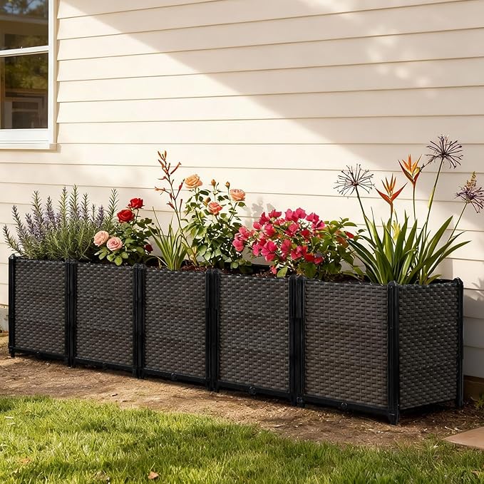 Large Raised Planter Box Outdoor Self Watering 78.7"x15.7"x19.7", Deep Raised Garden Bed - Elevated Garden Box with Drainage Plug, Rectangular Garden Planter Perfect for Patio Balcony Deck