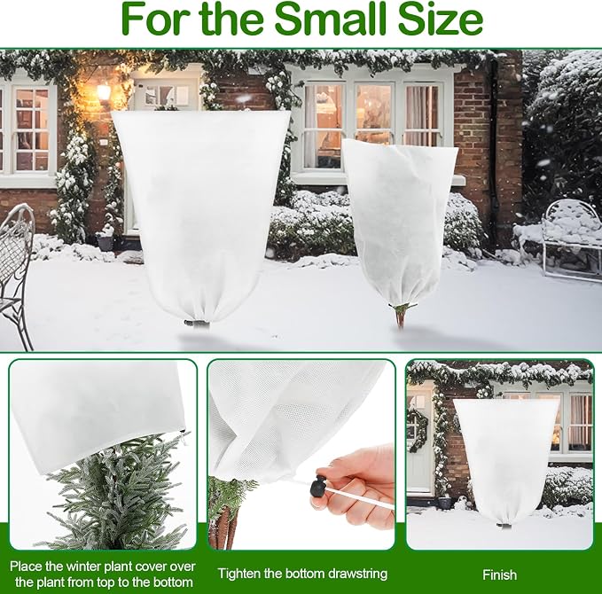 12 Pack Winter Plant Covers Freeze Protection 2 Size 47" x 32" and 24" x 32" Winter Frost Cloths Blankets with Zipper Drawstring Tree Covers for Outdoor Plants Shrubs Potted Trees (White)