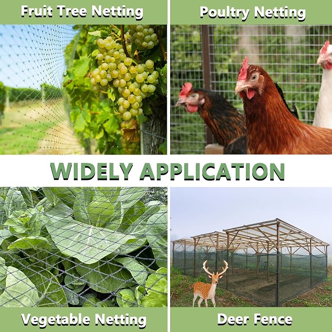 Bird Netting for Garden 7.5 x 100 FT Heavy Duty Black Garden Netting for Fruit Trees, Chicken Coop, Pond, Blueberry Bushes, Poultry & Deer Netting, HDPE Plant Protection Net Fence with Ties