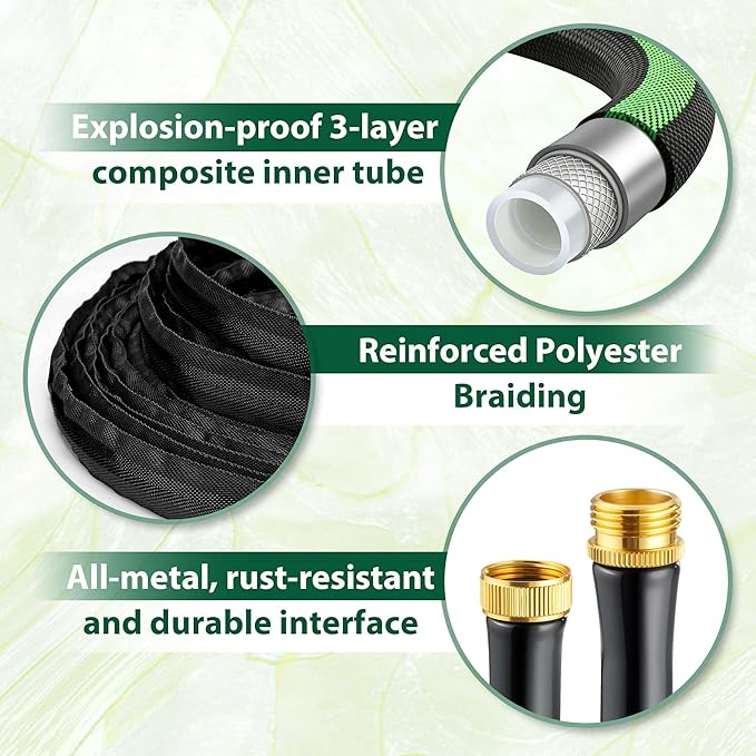 Aterr Garden Hose 75ft, Lightweight Flexible Water Hose with 10 Pattern Nozzle, Durable Hose, Solid Aluminum Connectors, Leak-Resistant for Yard Lawn Car Washing, (Green)