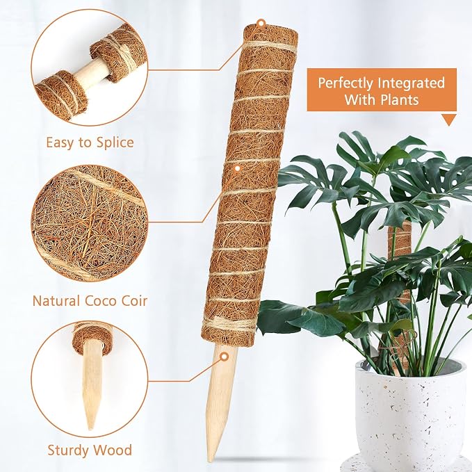 JJGoo Moss Pole for Plants Monstera,【8 Pack】 17 inch Plant Support Pole, Extendable Coir Totem Pole for Potted Plants Pothos, Train Indoor Climbing Plants to Grow Upwards