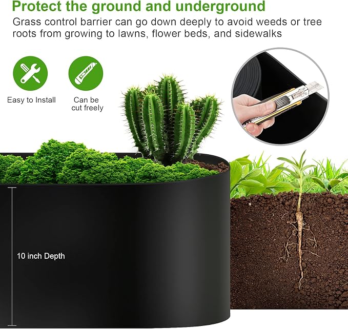12 Gauge 20 Feet Grass Weed Barrier Landscape Edging 10 inch Depth Flexible Border Roll Lawn Landscape Garden Edging for Backyard Driveway Path Sidewalk