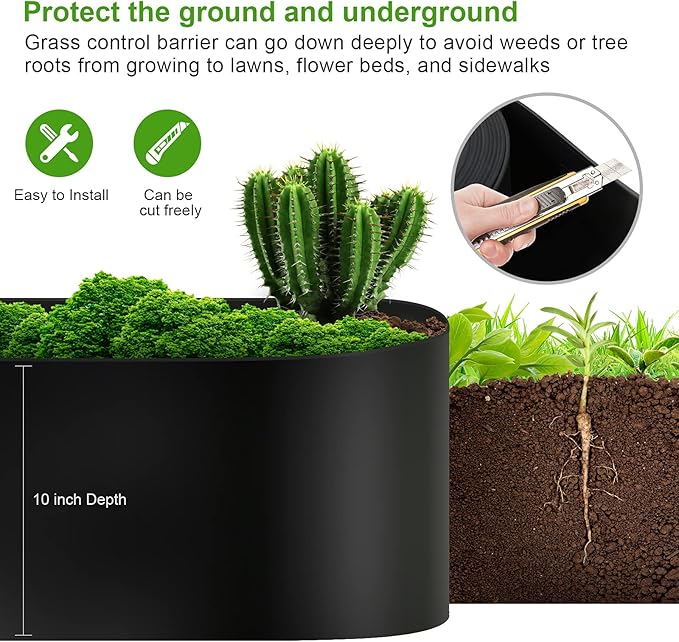 12 Gauge 80 Feet Weed Barrier Landscape Edging 10 inch Depth Flexible Border Roll Lawn Landscape Garden Edging for Backyard Driveway Path Sidewalk