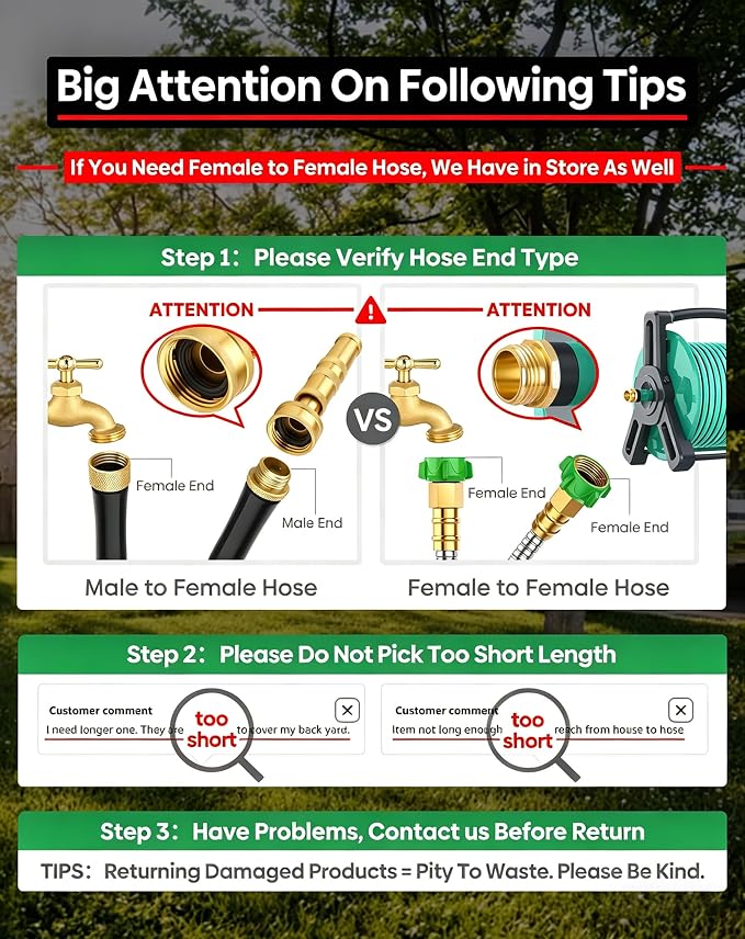 Short Metal Garden Hose 10 ft Connector, Stainless Steel Small Hose Extension Adapter for Hose Reel, Long, Flexible, Lightweight & Heavy Duty Water Pipe, No Kinking Outdoor Water Hose for Yard 10 Feet