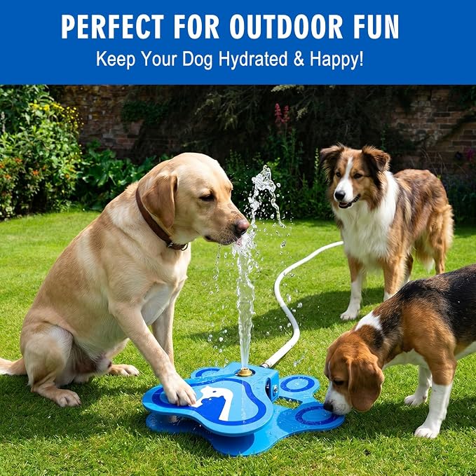 Outdoor Dog Water Fountain for Dogs, Paw Activated Dog Drinking Fountain, Aluminum Step-On Automatic Pet Water Dispenser with Sprinkler Fun, Self-Service Fresh Water Fountain for Yard & Outside