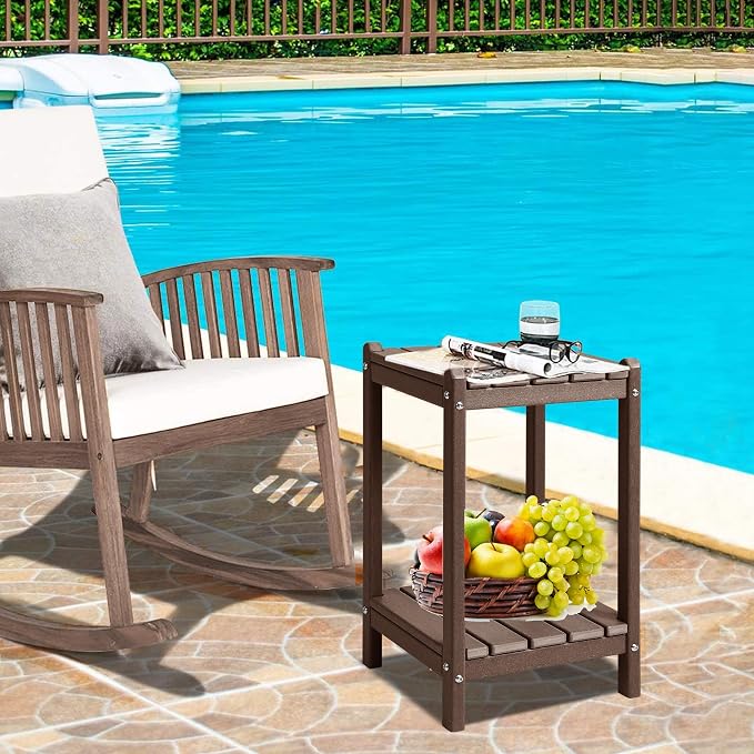 LZRS Adirondack Outdoor End Table, Pool Composite Patio Table,HDPE End Tables for Backyard,Pool, Indoor Companion, Easy Maintenance & Weather Resistant(Brown)
