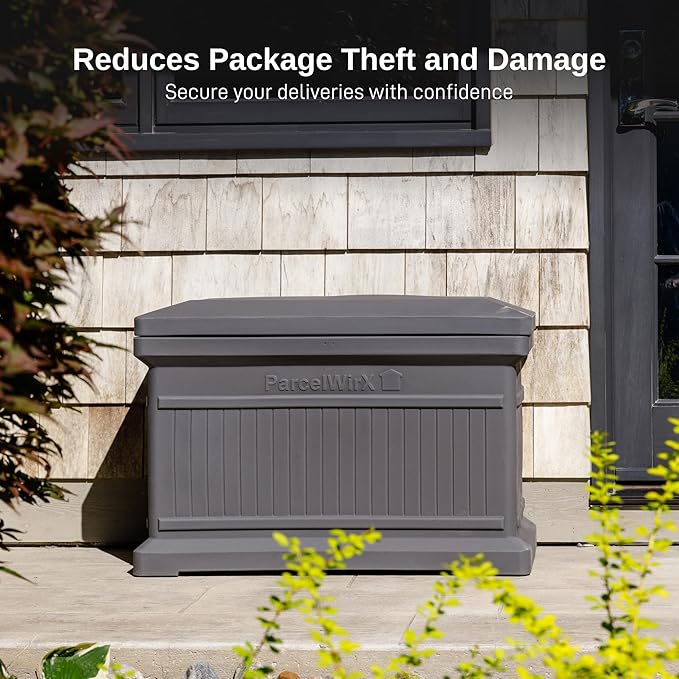RTS Home Accents ParcelWirx Premium Horizontal Storage Cabinet/Package Delivery Box with Lift Off Lid, Graphite