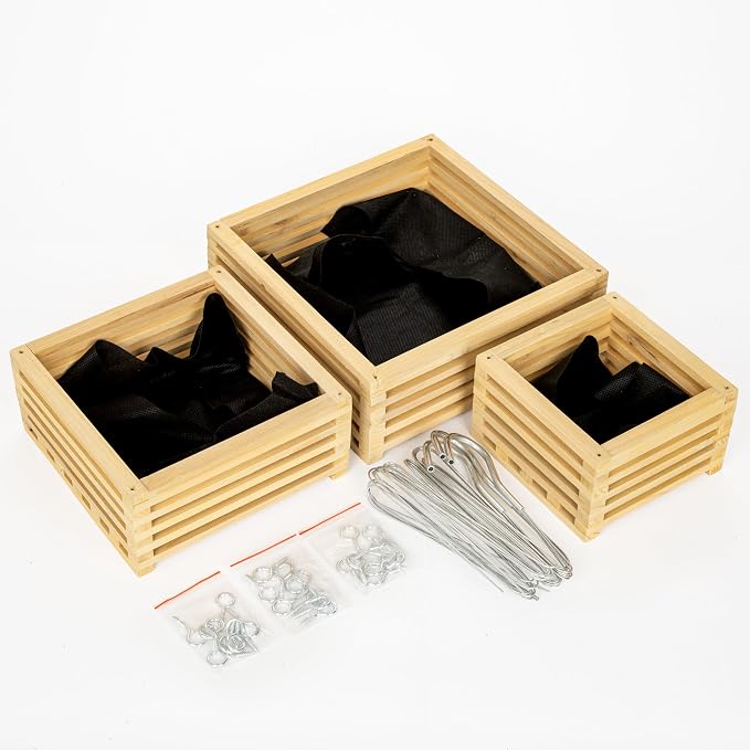 Wooden Orchid Baskets with Hangers for Ferns & Vandas, 6", 8" & 10" Square Wood Hanging Planter Set for Patio, Balcony Decor, Garden Flower Pots for Indoor Outdoor Plants, 3 Pack