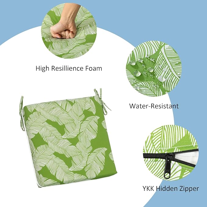COZYVIDA Outdoor Dining Chair Cushion Set of 4, 20"x20" Square Seat Pads with Tie Straps and YKK Zippers, 30D High-Density Foam, Water-Resistant Fabric,UV-Resistant 1000+ Hrs
