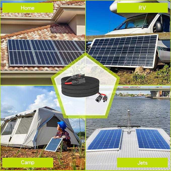 33Ft 10AWG Solar Cable Extension with Protection Cover, Solar Wire with Tool-Free Solar Connectors, IP68 Waterproof PV Cable, Solar Panel Extension Cable 10Gauge for Home Boat RV Solar Panels(33ft)