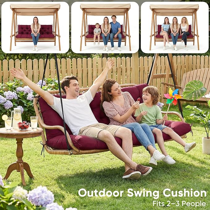 Waterproof Porch Swing Cushions 60 Inch,2 3-Seater Replacement for Outdoor Furniture with Backrest and Straps, Thick 4" Swing Seat Bench Cushion for Loveseat Glider Bench Patio Lawn Backyard