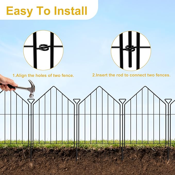 Decorative Garden Fence 17in x20ft, 20 Panels Rustproof Metal No Dig Fence Animal Barrier, Roof Shaped Flower Bed Edging Ornamental Wire Border Panel Fencing for Yard Patio Outdoor Decor
