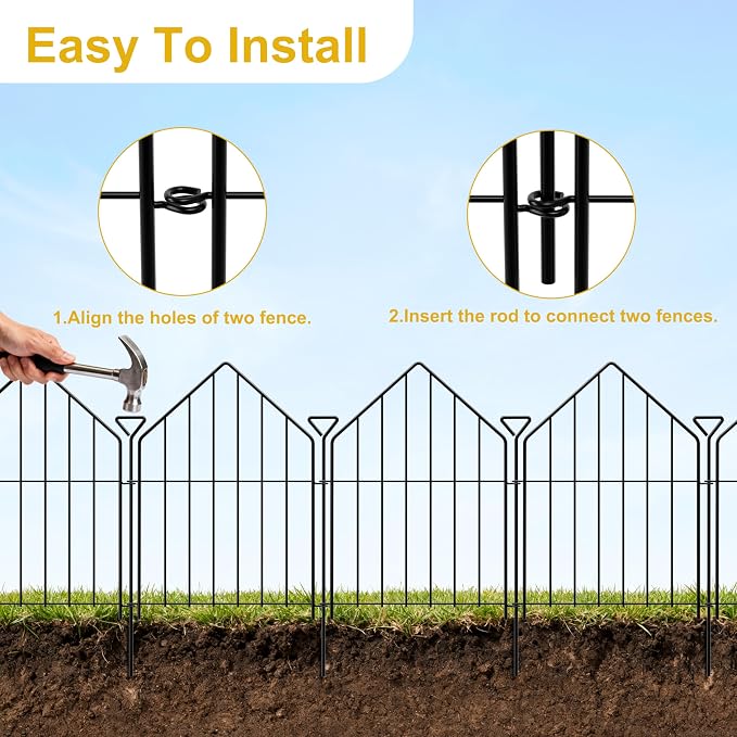 Decorative Garden Fence 17in x30ft, 30 Panels Rustproof Metal No Dig Fence Animal Barrier, Roof Shaped Flower Bed Edging Ornamental Wire Border Panel Fencing for Yard Patio Outdoor Decor
