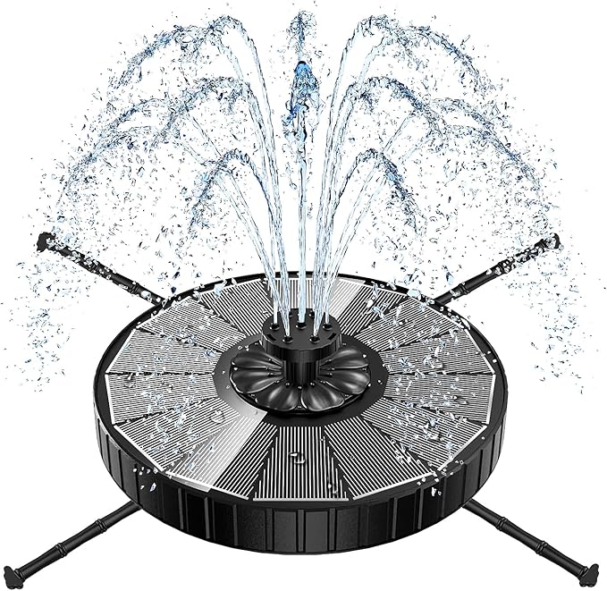 Yzert Solar Fountain, 3-Level Adjustable Water Height, 3.5W Glass Powerful Outdoor Fountain Pump with Rotating Rods & 7 Nozzles for Bird Bath, Garden, Pond, Patio, Flower Pot (2026 Model, Black)