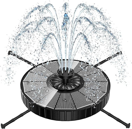 Yzert Solar Fountain, 3-Level Adjustable Water Height, 3.5W Glass Powerful Outdoor Fountain Pump with Rotating Rods & 7 Nozzles for Bird Bath, Garden, Pond, Patio, Flower Pot (2026 Model, Black)