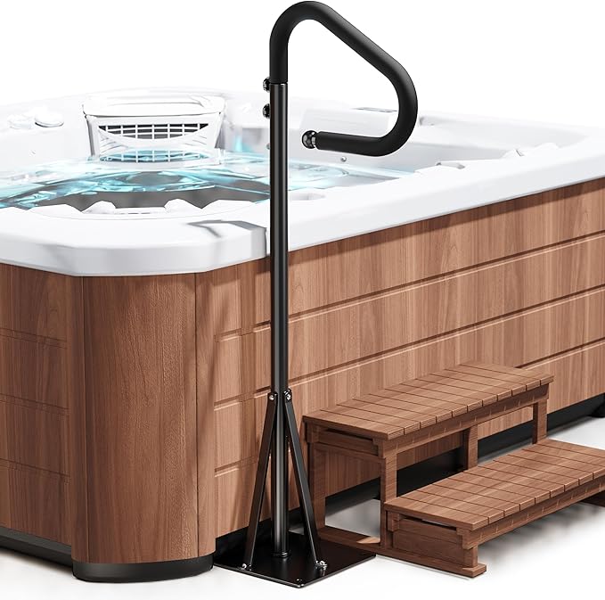 55''-62'' Hot Tub Handrail Side Safety Rail – 360° Swivel Spa Grab Bar, Heavy-Duty Powder-Coated Steel Assist Handle with Anti-Slip Foam Grip, Fits Most Hot Tubs, Swim Spas & Pools, 600LBS Capacity