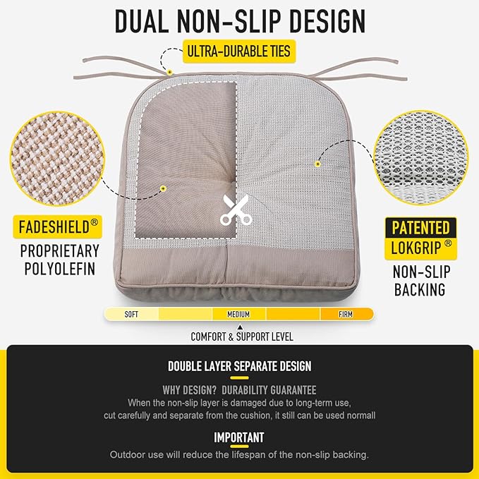 SUNROX Memory Foam Non Slip Rocking Chair Cushion, FadeShield Water Resistant Thicken Durable Tufted Pads, Set of Seat & Back Cushion with Ties for Indoor/Outdoor Rocker, 2 Piece, Husk Birch