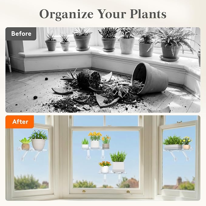 Lifewit 6" Extra Wide & Strong Window Plant Floating Shelves 4 Pack, Heavy Duty Acrylic Suction Cup Shelf, Sill Extender for Succulent Plants, Seed Starter Pots, Herb Planters 38 x 15 cm/15.2x6