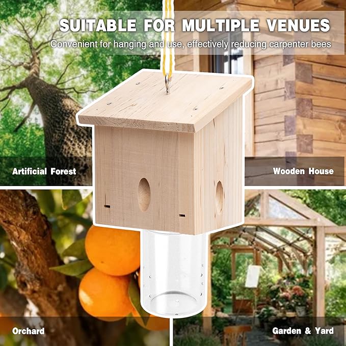 Carpenter Bee Trap for Outside - Pentroof Style Nature Hanging Wood Carpenter Bee Traps Outdoor - Best Bee Trap - Insect Traps with Removable Vault (1 Pack)