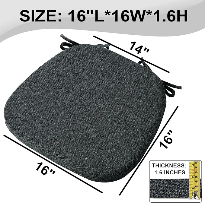 SINOSSO 4 Pack Memory Foam Chair Cushions for Dining Chairs, Friendly Woven Fabric 16" U-Shape Comfortable Kitchen Chair Pads, Removable Slip Resistant Seat Cushions (Set of 4, Black)