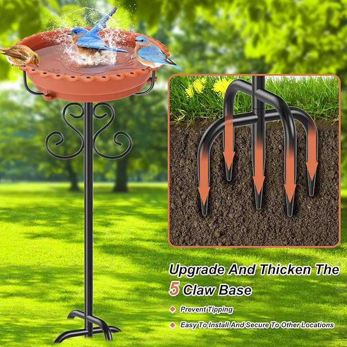 Bird Bath for Outside,Outdoor 12" Birdbath Detachable Water Bowl,Vintage Freestanding Bird Baths Bird Feeder for Outdoors Garden Patio Yard Lawn Decor (Brown)