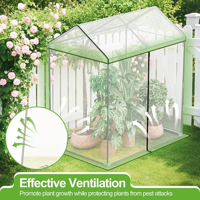 SPECILITE 51"x35"x49" Walk-in Garden Plant Netting Mesh Cover, Crop Cage with Frame and Zippered Door, Plant Protectors from Animals, Plant Protection Tent for Vegetables, Fruits, White