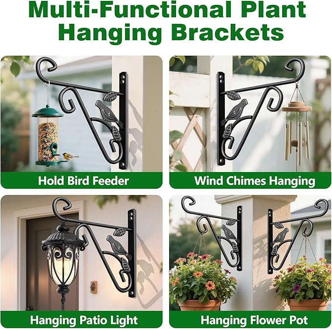 AMAGABELI GARDEN & HOME 2 Pack Hanging Plant Hanger Outdoor 10 inch Metal Hanging Brackets Fence Wall Hooks for Flower Baskets Bird Feeders Lanterns Wind Chimes Rust-Resistant Black
