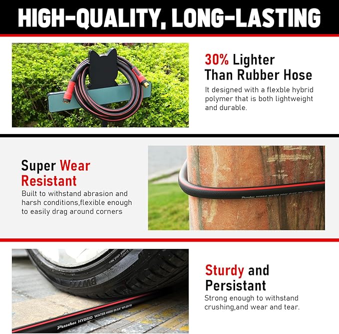 Short Garden Hose 15ft x 5/8", NON-EXPANDABLE Heavy Duty Premium Flexible Water Hose, No Kink, Leakproof, Lightweight Hybrid Hose with Male to Female Fittings for Household&Backyard
