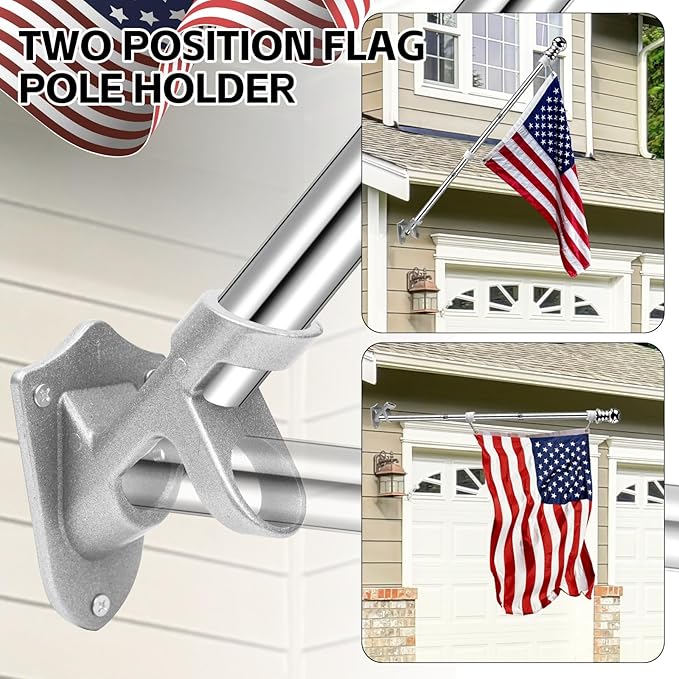5 FT Flag Pole kit and American Flag 3x5ft with Pole Kit for Outside, Heavy Duty Flag Pole 5FT with 3x5ft American Flag, Stainless Steel Aluminum Multi-Position Flag Pole with Bracket Holder (silver)