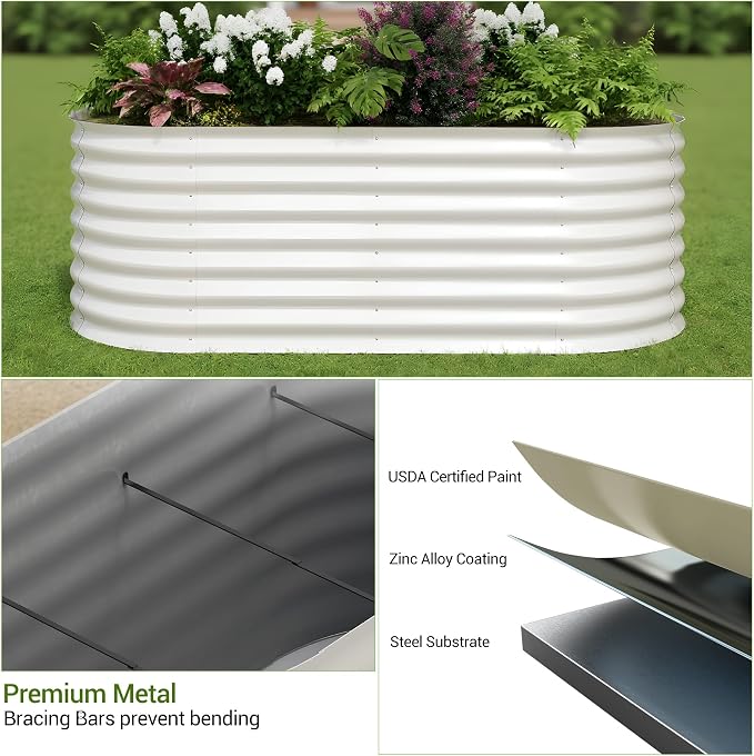 IDEALHOUSE 8x4x2 Ft Galvanized Metal Raised Garden Bed, 24-Inch Tall Outdoor Planter Box for Vegetables, Flowers & Herbs, Rust-Resistant Garden Beds for Backyard, Patio or Balcony, Beige