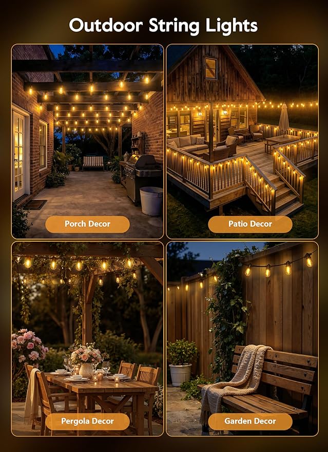 Minetom 163FT Solar String Lights Outdoor Waterproof, 52 LED S14 Shatterproof Bulb, Patio Lights with Remote Type-C Port Timable, 3 Light Modes Dimmable Solar String Lights for Outside, Yard, Camping