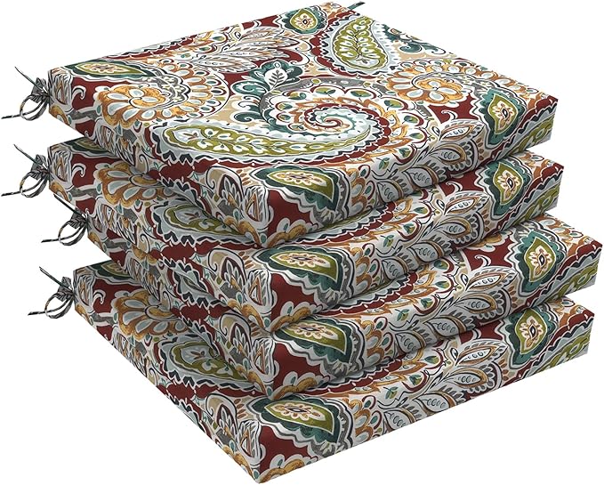 DYTXIII Set of 4 Outdoor Chair Cushions, Water Resistant 18.5"x16"x2" Square Seat Cushion for Patio Dining Chairs, High-Density Replacement Pads for Indoor Outdoor Furniture - Paisley Chilli