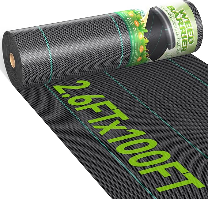 iropro 2.6ftx100ft Weed Barrier Landscape 3.2oz Fabric Heavy Duty, Woven Weed Control Cloth, Woven Geotextile Fabric for Underlayment, Gardening Ground, Commercial Driveway Weed Block Cover Mat