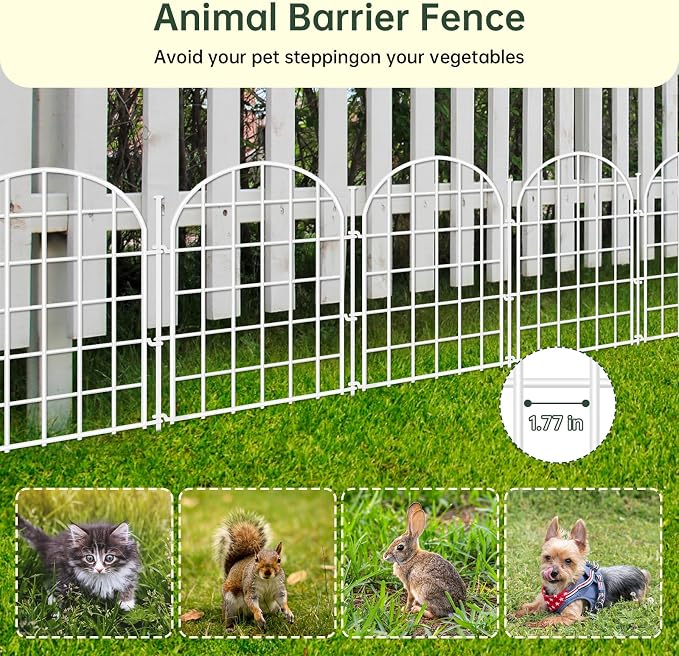 13.8ft(L) x 17in(H) Panels Garden Fence, 12 Panels Arched No Dig Fence, Decorative Animal Barrier Fencing with Ground Stake, Rustproof Metal Garden Edging Border for Dog, Outdoor Patio Decor, White