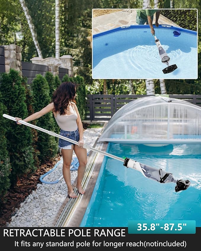 Cordless Pool Vacuum for Above Ground Pool 19.5 GPM, All-Angle Head&LED Display,Handheld Rechargeable Spa Vacuum Cleaner for Inground Pools for Hot Tub, Leaves,Debris,Shallow Steps