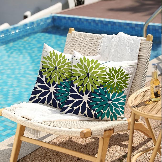 DFXSZ Outdoor Pillow Covers 18x18 Inch Set of 2 Dark and Light Green Flower Decorative Waterproof Summer Outdoor Pillow Covers for Patio Furniture Garden Couch 168K18