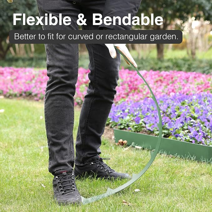 10-Pack Galvanized Steel Landscape Lawn Edging - 6.5 inch Height Green Powder Coated Bendable Metal Strips - Hammer-in Edge Border - Yard Pathway Divider 40 inch Each(33Ft Total), #LYLB65GN-US