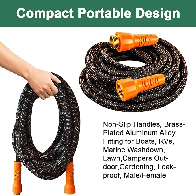 50FT Flexible Garden Hose & 10Modes Nozzle,Lightweight Water Hose,Kink-Free,All-Weather 3/4 in. Hose for RV,Boat,Car Wash,Garden,Yard,Camper,Outdoor NoneExpanding (Orange-Black, 50 Feet)