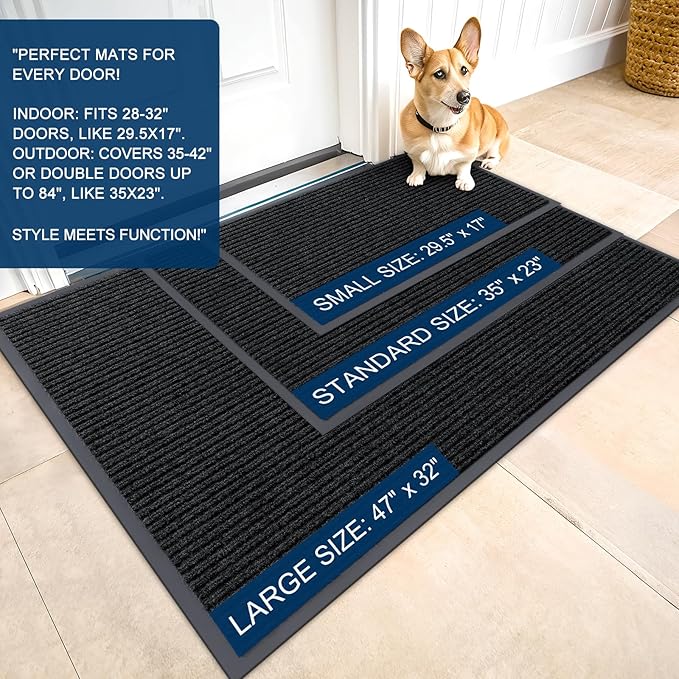 OLANLY Front Door Mat Indoor Outdoor Entrance, 2-Pack 71 x 47 Inch, Waterproof Heavy Duty Doormat, Fade Resistant, Low Profile, Easy Clean Patio Porch Welcome Floor Mats for Entry, Black
