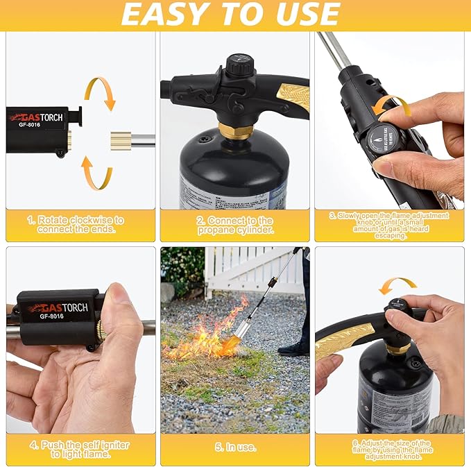 Propane Torch Burner Weed Torch with High Output Heavy Duty Blow Torch 30" Detachable Long Arm Propane Weed Burner&Flame Control Valve for Garden,Stumps,Wood,Melting Ice,Snow Road,Roofing