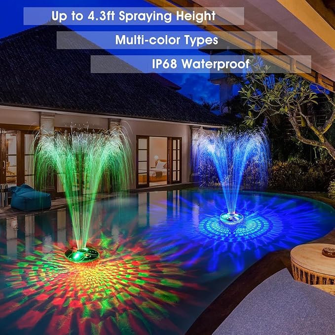 Upgraded Pool Fountain with Remote,2026 Floating Pool Fountain with Lights,Above Ground Pool Water Fountains Pump with Anchor,Swimming Pool Fountains for Inground Pool-1PC (Orange)
