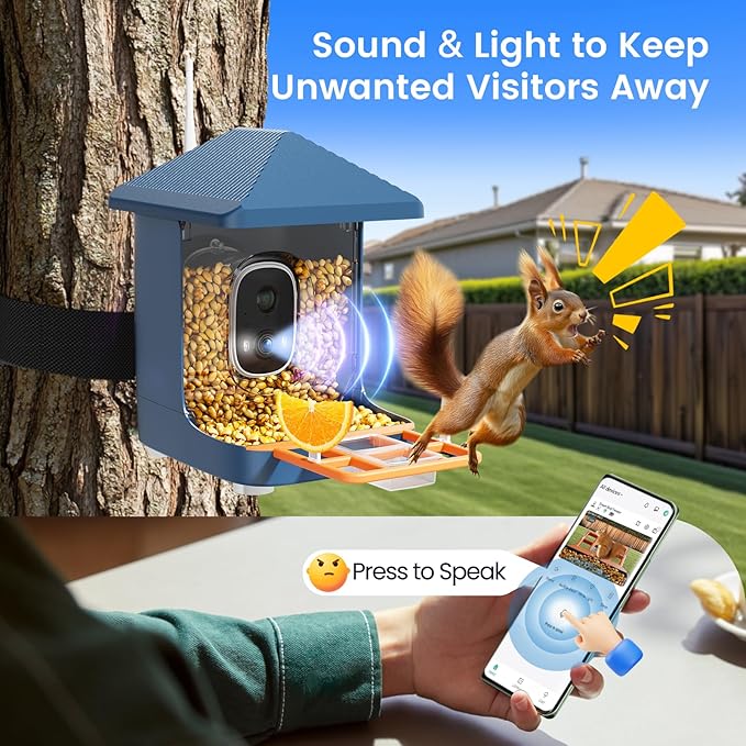 Bird Feeder with Camera 2K, 1 Year Free AI Identify 10,000+ Species 1.8L Birds Feeder Camera Bird Feeders for Outdoors Solar Powered IP65 Instant Alert, Auto Record Video Ideal Gift for Nature Lovers
