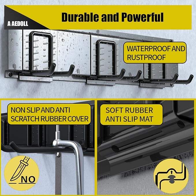 66" Garage Tool Organizer Wall Mount, 720lbs Tool Storage Organizer with Adjustable Sliding Hooks, Heavy Duty & Anti-Rust Garden Tools Storage Rack for Hanging Rake Broom/Mower/Snowboard