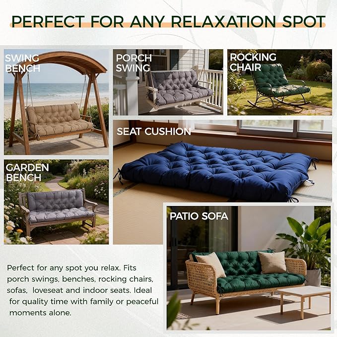 Porch Swing Cushions 60 Inch,Waterproof Patio 2 3 Seater Replacement for Outdoor Furniture with Backrest&Strap,Thick 4" Swing Seat Cushion for Loveseat Garden Glider Bench Lawn Backyard,Dark Blue