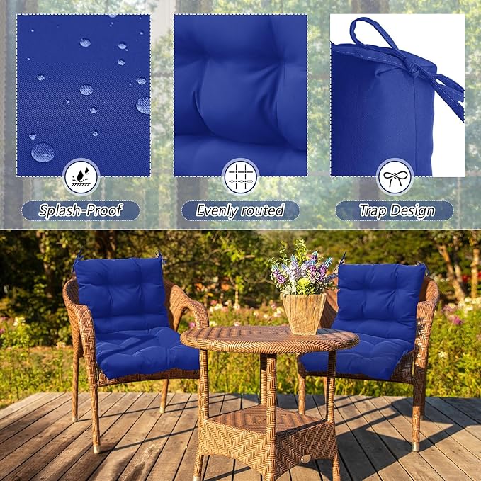 Marsui 6 Pcs Outdoor Indoor High Back Chair Cushions Patio Furniture Tufted Pillow with Ties Water-Resistant Replacement Outdoor Rocking Chair Cushions, 42 x 21 Inches (Navy Blue,Solid Color)