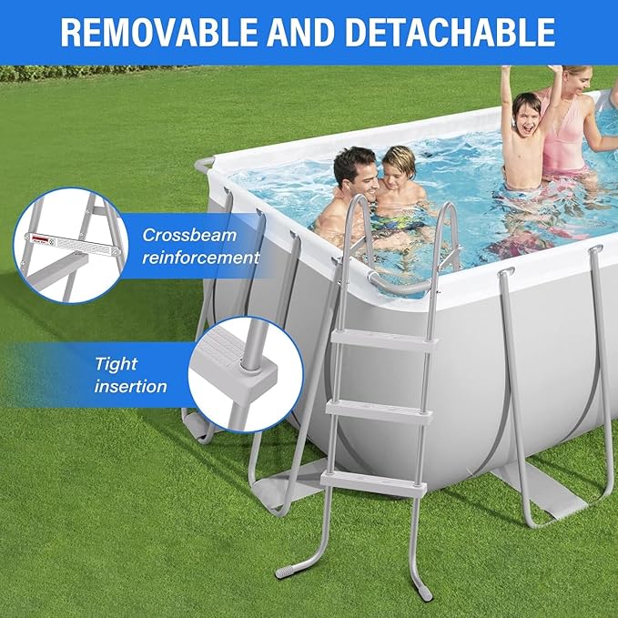 36" 3-Step Steel Frame Above Ground Swimming Pool Ladder,Heavy Duty Double Sided Removable Pool Steps,Pool Ladder Steps with Non-Slip Plastic Steps for Entry and Exit