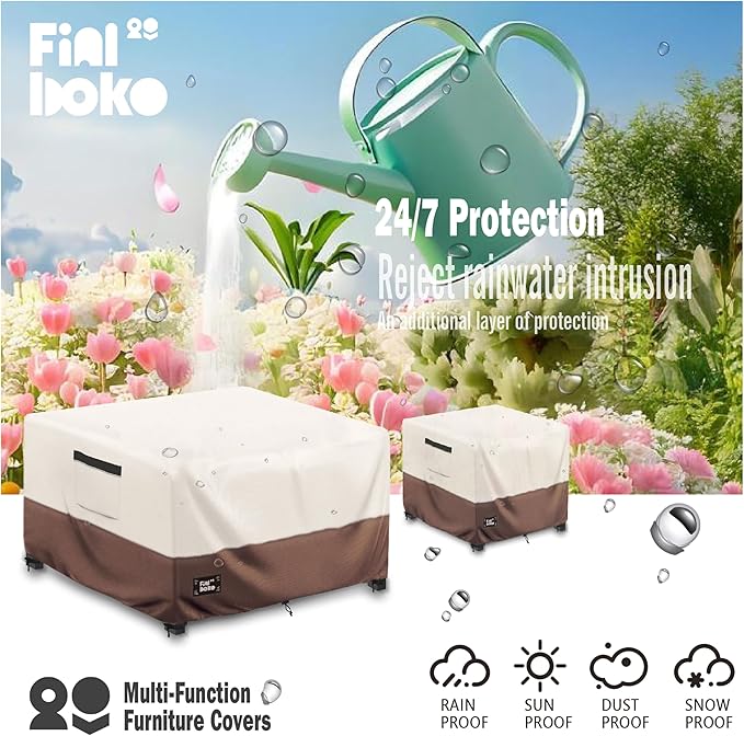 Patio Ottoman Cover,40"L x 40"W x 23"H Square Patio Dining Table Cover for Outdoor Furniture,100% Waterproof 600D Heavy Duty Outdoor Table Cover,Beige&Brow