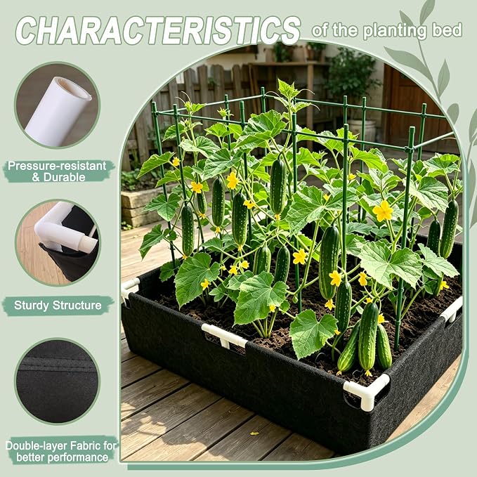 4.6*4.6FT Felt Garden Raised Bed with Plant Covers, No-Tool Growing Bed with Bug Insect Proof Mesh Plant Tents & Sun Shade, 3 Sizes Plant Protection System for Vegetables, Fruits & Flowers