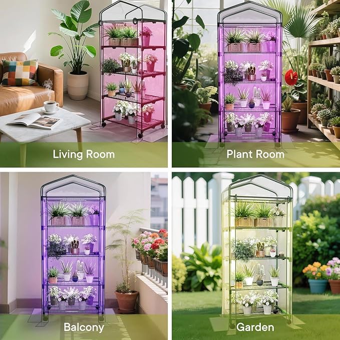 ArtBeek Mini Green House Covers, Portable Plastic Greenhouses with Heavy Duty Transparent PVC with Plant Growing Lights (4_Tier)